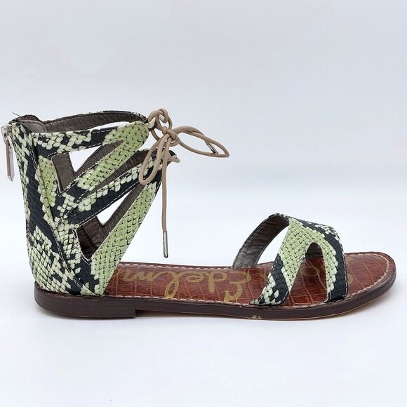 Sam Edelman Shoes - Sam Edelman Women’s Snakeskin Gladiator Sandals Lace Up Ankle Flat Zip Back Boho